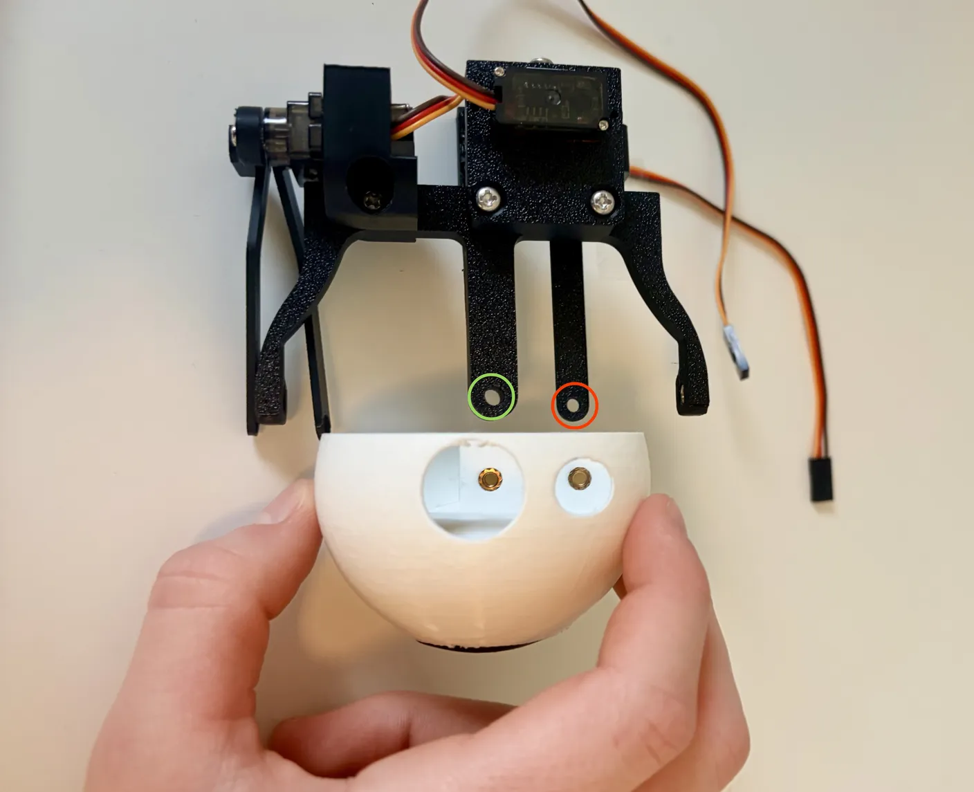 Robotic Eyes build — Assemble the Eyes: Note that the two eyes are different.