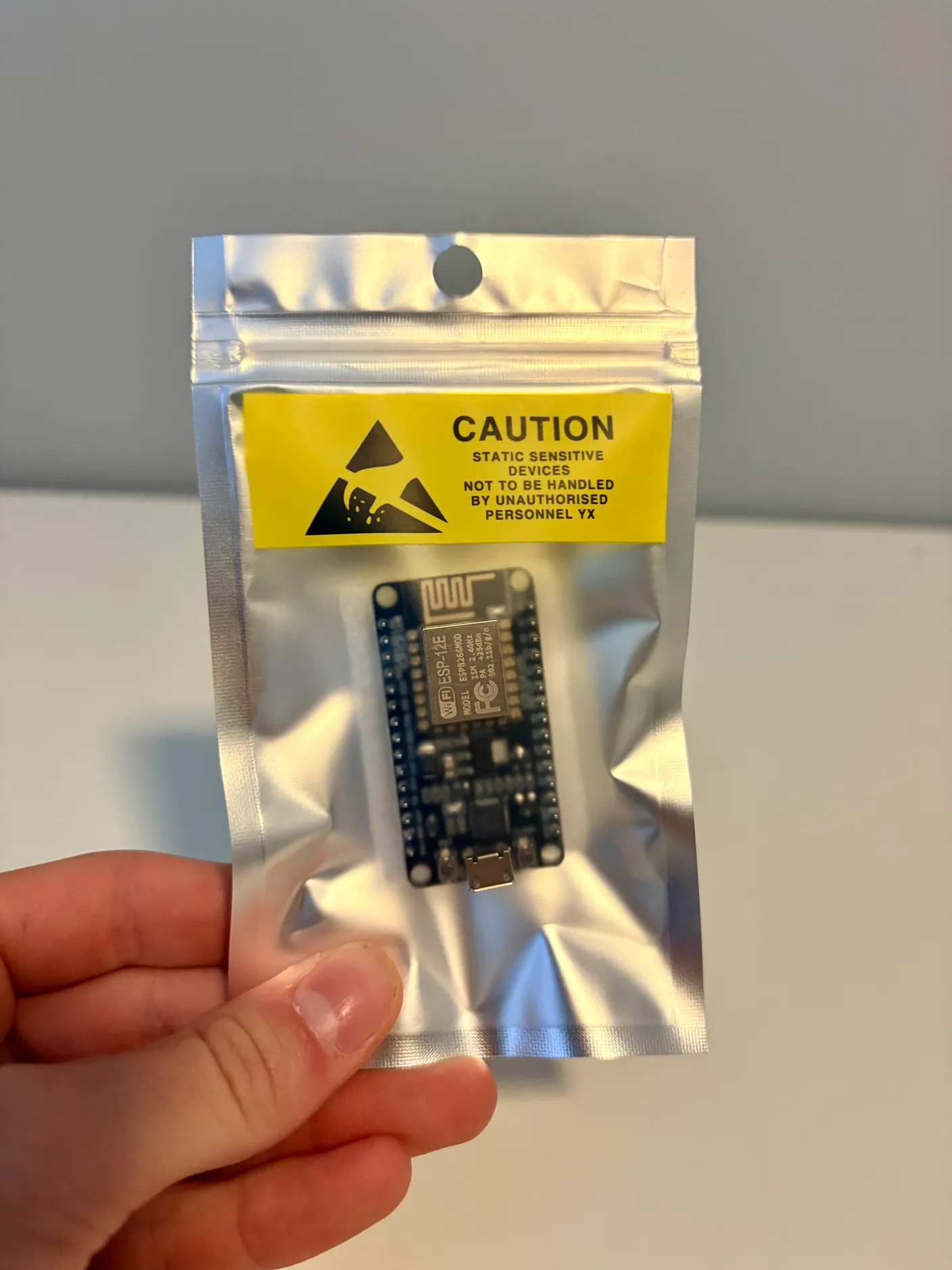 Robotic Eyes build — Swap from Joystick to Wireless: The wireless control board sealed in its grey antistatic bag.
