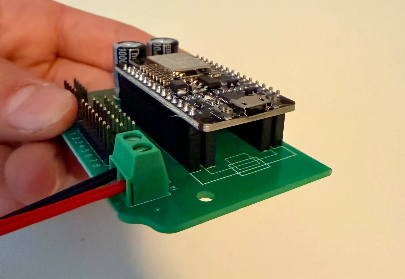 Robotic Eyes build — Swap from Joystick to Wireless: The wireless board pushed down into the sockets.